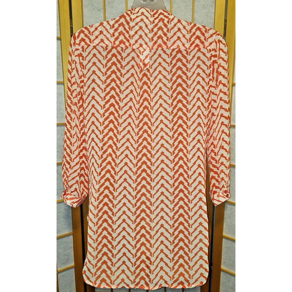 XTAREN Women’s White Orange Chevron Long Sleeve Button Front Top Size S BG28 - Picture 2 of 4